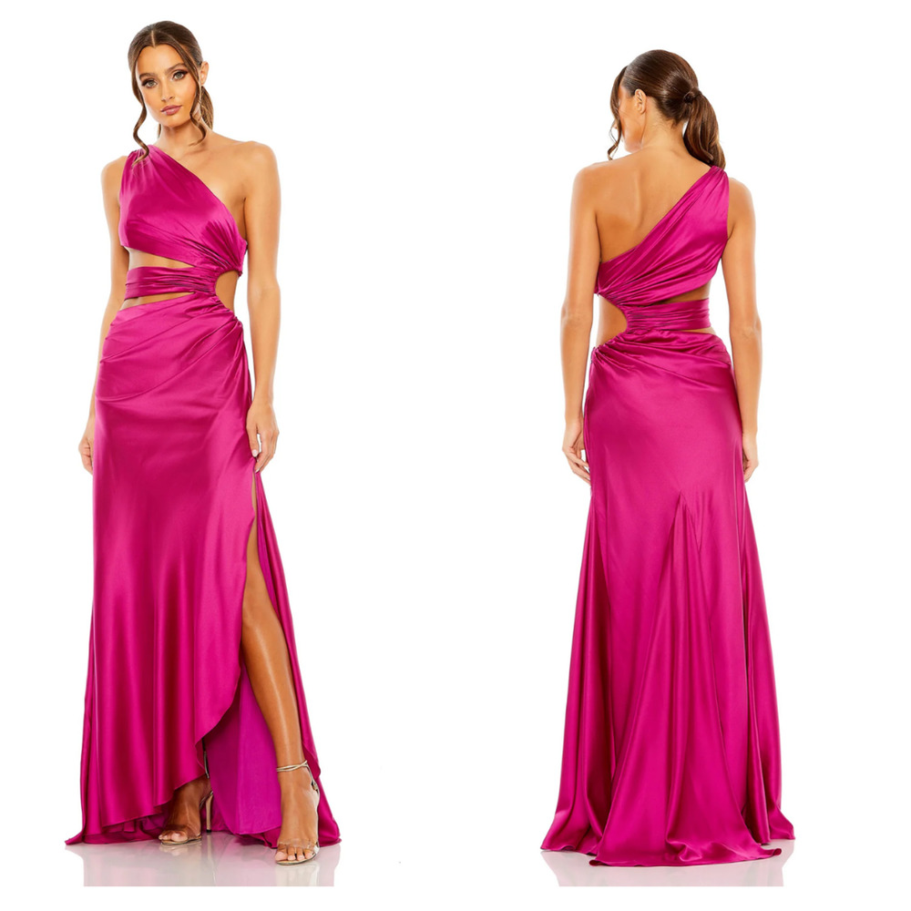Mac Duggal Fuchsia One-Shoulder Maxi Dress